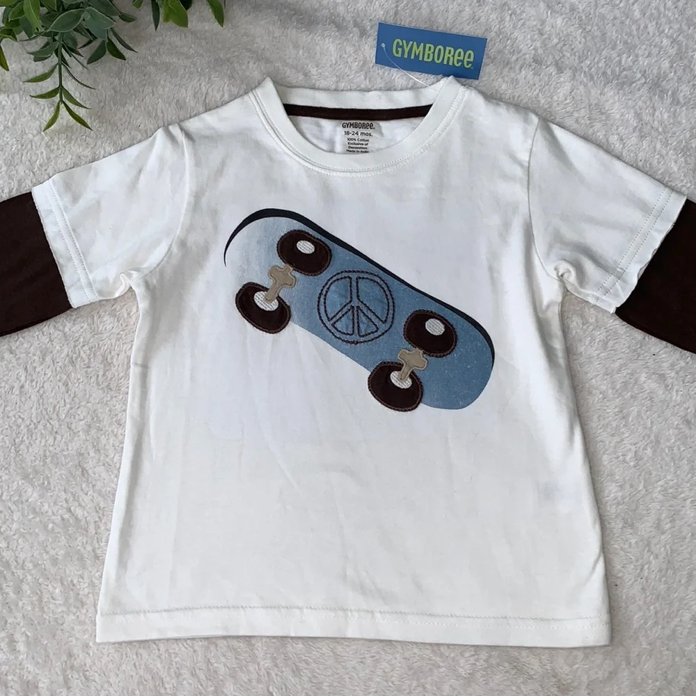 NWT Gymboree Cream & Brown Skateboard Shirt 18-24M